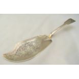 A William IV hallmarked silver fish slice, fiddle pattern, the pierced blade engraved with fish