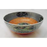 Maling ware fruit bowl decorated with birds and flowers, marks to the base, 24.5cm (dia)