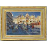 Bruce Yardley framed oil on canvas titled Café Quadri, signed bottom left, Cato Gallery label to