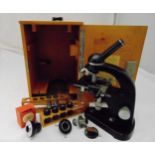 Leitz Wetzler brass mounted microscope in fitted case to include additional lenses and