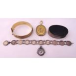 A quantity of silver jewellery to include a sixpence bracelet, a gilt locket, a band bracelet, a