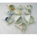 Ten Victorian porcelain pap boat feeding cups of customary form with various decoration (10)