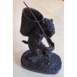 Fratin bronze figurine of a bear carrying a basket, signed to the naturalistic base, 19.5cm (h)