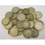 A quantity of pre 1947 GB silver coins to include half crowns, two shillings and sixpences, approx