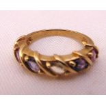 9ct yellow gold and multi coloured sapphire five stone ring, approx total weight 3.4g