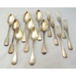 A quantity of hallmarked silver antique fiddle and thread tablespoons and forks, approx total weight