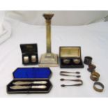 A quantity of hallmarked silver to include a cased set of Mappin and Webb napkin rings, a cased