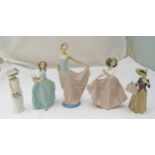 A quantity of Lladro figurines of girls in various poses, marks to the bases, tallest 31cm (h) (5)