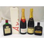 Two bottles of NV champagne Ayala 75cl and Pol Aimé 75cl and two bottles Cognac Remy Martin 20cl and