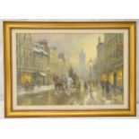 J.L. Chapman framed oil on panel of a coach and horses on a city road, signed bottom right, 42 x