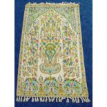 Indian Kashmiri silk embroidery rug lined for wall hanging, profusely decorated with birds and