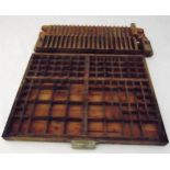 A French vintage Deberny et Peignot wooden printers tray 39 x 50cm and a vintage Belgian two-piece