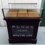 Montblanc rectangular mahogany sales display cabinet with clear glazed top and pedestal base, 99 x