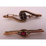 Two 9ct gold brooches set with coloured stones, approx total weight 6.4g