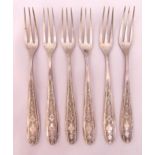 Six Persian white metal pastry forks, approx total weight 204g