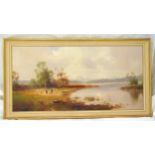 Ernst Jugel framed oil on canvas landscape with figures by a lake to include COA, signed bottom