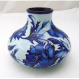 Moorcroft blue on blue vase flowers and leaves Trial edition, marks to the base, 16cm (h)