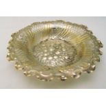 A late Victorian hallmarked silver fruit bowl circular scroll pierced and chased with fruits and