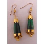 A pair of yellow gold and jadite drop earrings, gold tested 18ct, approx total weight 19.5g