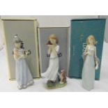 Lladro three figurines 010.08121, 010.05487 and 05604 all in original packaging, tallest 22cm (h)