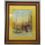 John Yarley framed and glazed watercolour of a figure in a country landscape, signed bottom left, 35