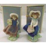 Lladro two figurines of girls 010.05221 and 05222 in original packaging, tallest 15cm (h)