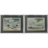Edward Emerson two framed and glazed watercolours of landscapes, signed bottom left and right, 7.5 x