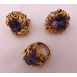 Yellow gold diamond and amethyst jewellery to include a ring and matching earrings, approx total