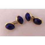 A pair of 14ct yellow gold and lapis lazuli cufflinks