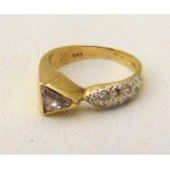 14ct gold ring set with triangular cut clear stone, approx total weight 4.8g