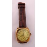 Longines 9ct gold gentlemans wristwatch on a replacement leather strap