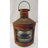 A copper Port lamp of customary form with swing handle, 52cm (h)