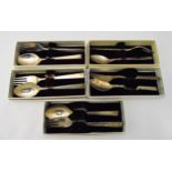Georg Jensen five sets of white metal spoons and forks in original fitted packaging