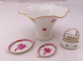 A quantity of Herend Chinese bouquet porcelain to include a vase, two oval dishes and a basket (4)