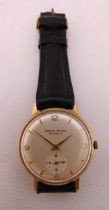 Smiths Astral 9ct gold gentlemans wristwatch, with subsidiary seconds dial on replacement leather