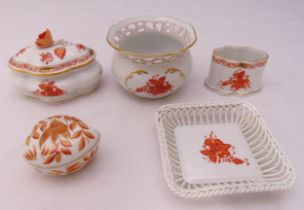 A quantity of Herend Chinese orange bouquet porcelain to include two covered boxes, a bowl, a