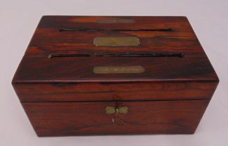 A Regency rectangular stationery box, the hinged cover with two slots for answered and unanswered