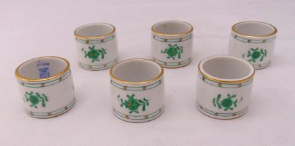 A set of six Herend Chinese green bouquet napkin rings, marks to the interior