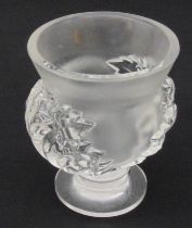 Lalique frosted glass vase of thistle form decorated with leaves on circular spreading base,