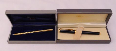 Christian Dior gold plated ballpoint pen in original case and a Messenger fountain pen in original