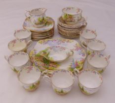 Royal Albert Kentish Rockery teaset to include cups, plates, saucers, cake plate, sugar bowl, milk