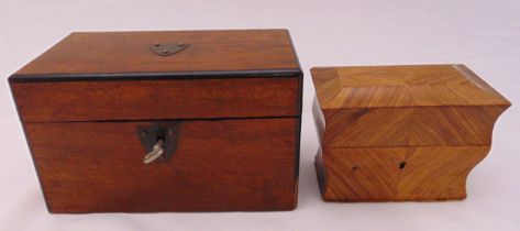 A Georgian rectangular tea caddy and a French fruitwood casket, tea caddy 12 x 20 x 11cm casket 10 x