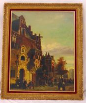 W Jansen framed oil on canvas of a Dutch street scene, signed bottom right, 87.5 x 69.5cm