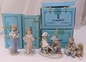 Four Lladró figurines of children in various poses to include 5217, 5361, 5456 and 7609, marks to