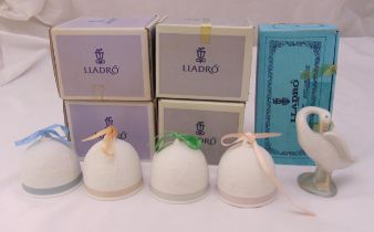 A quantity of Lladró to include a figurine of a duck 4553 and four bells 7613, 7614, 7615 and