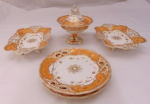 A Davenport dessert service to include plates and dishes circa 1830, A/F, (6)