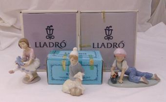 Three Lladró figurines of children in various poses to include 4676, 7619 and 7620, marks to the