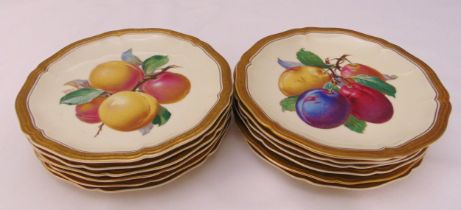 A set of twelve Rosenthal fruit plates with a painted fruit design and gilded borders