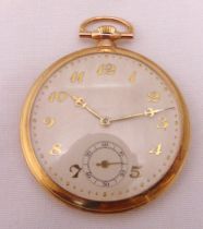 9ct yellow gold open face pocket watch with subsidiary seconds dial