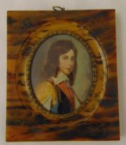 A framed faux tortoiseshell miniature of William of Orange, signed Van Dyk, 13 x 11cm